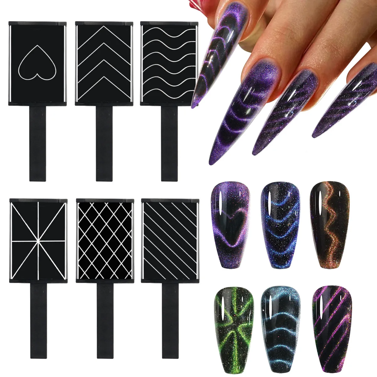 9lu Set Kedi Gözü Oje İçin Mıknatıs Karışık Efekt Cat Eye Magnet
