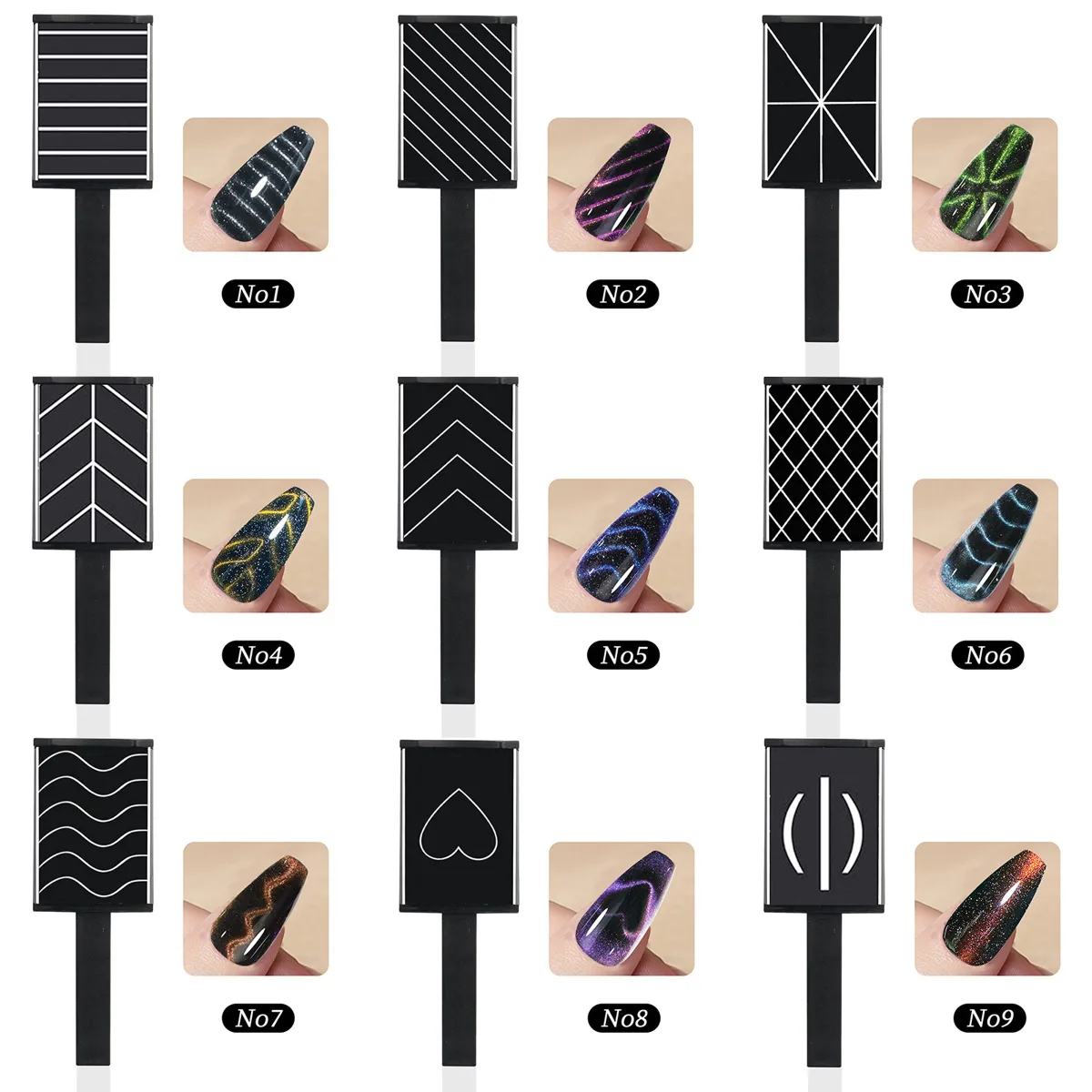 9lu Set Kedi Gözü Oje İçin Mıknatıs Karışık Efekt Cat Eye Magnet görsel 3