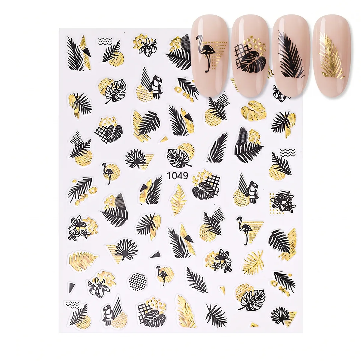 Gold Yaprak ve Kuş Çizim Tırnak Sticker Tırnak Etiketi Nail Art JO-1049G