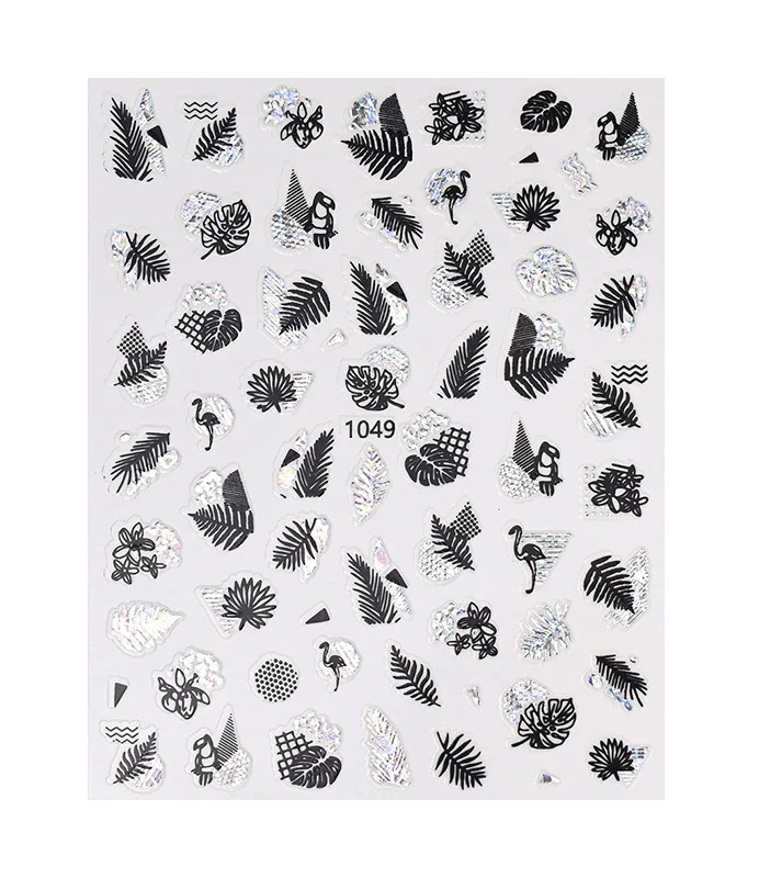 Silver Yaprak ve Kuş Çizim Tırnak Sticker Tırnak Etiketi Nail Art JO-1049S görsel 2