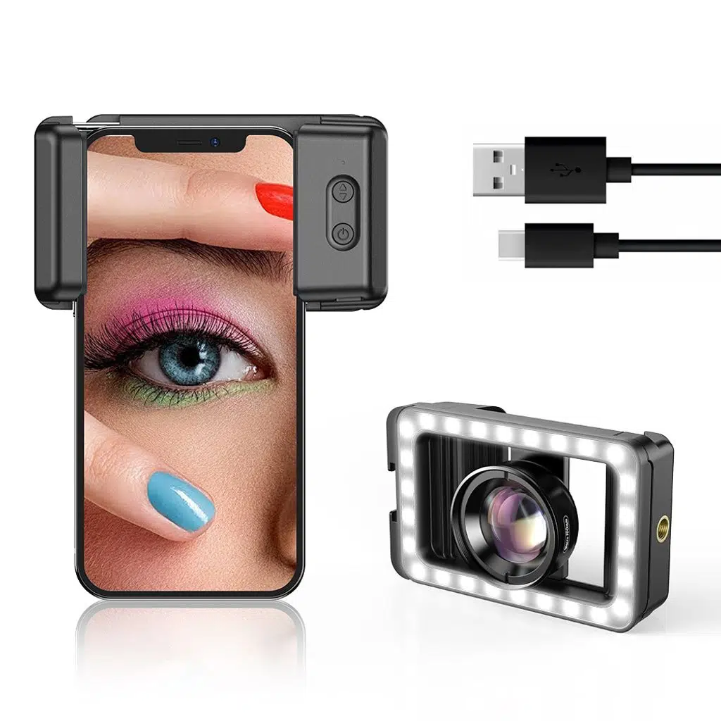 Apexel HD 100mm Profesyonel Yakın Çekim Makro Yakın Çekim Lensi ve 3 Renkli Dolgu Işığı Kiti APL-HB