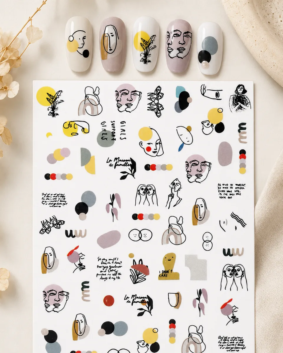 Soyut Yüz Geometrik Desen Tırnak Sticker Tırnak Etiketi Nail Art JO-900