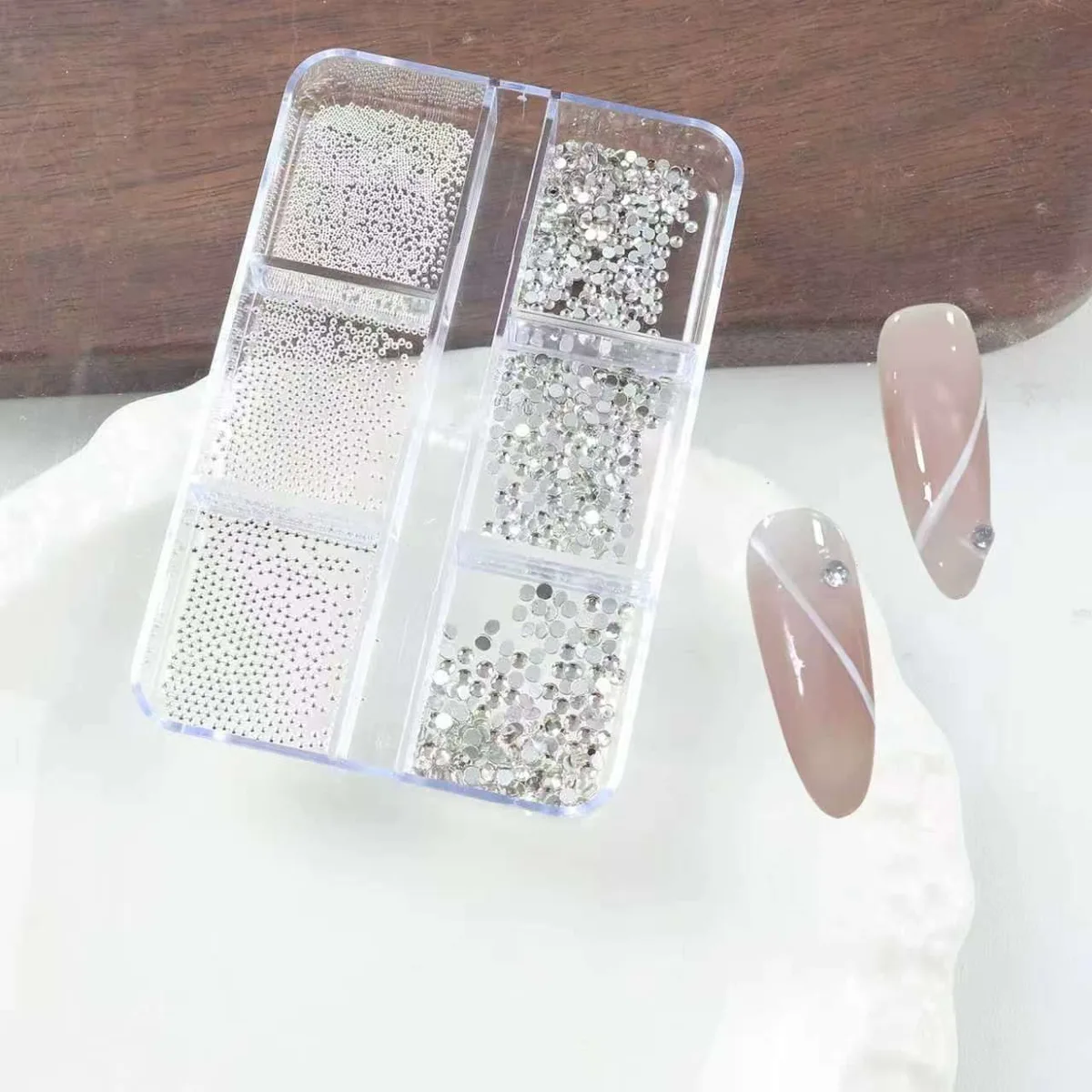 6lı Tırnak Metal Havyar ve Parlak Süs Taşları 3 Boy Nail Art Süsleme Taşları WN-524
