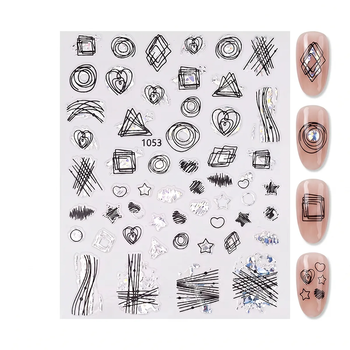 Gümüş Holografik Geometrik Çizim Tırnak Sticker Tırnak Etiketi Nail Art JO-1053S