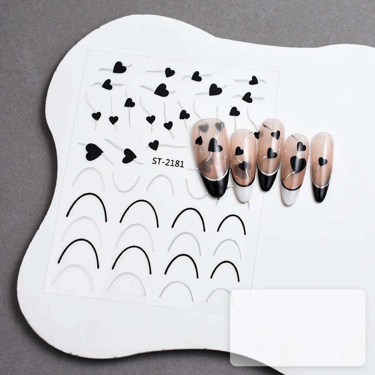 Gümüş Kalp ve Şerit Tırnak Sticker Kalp Tırnak Etiketi Nail Art 2181S