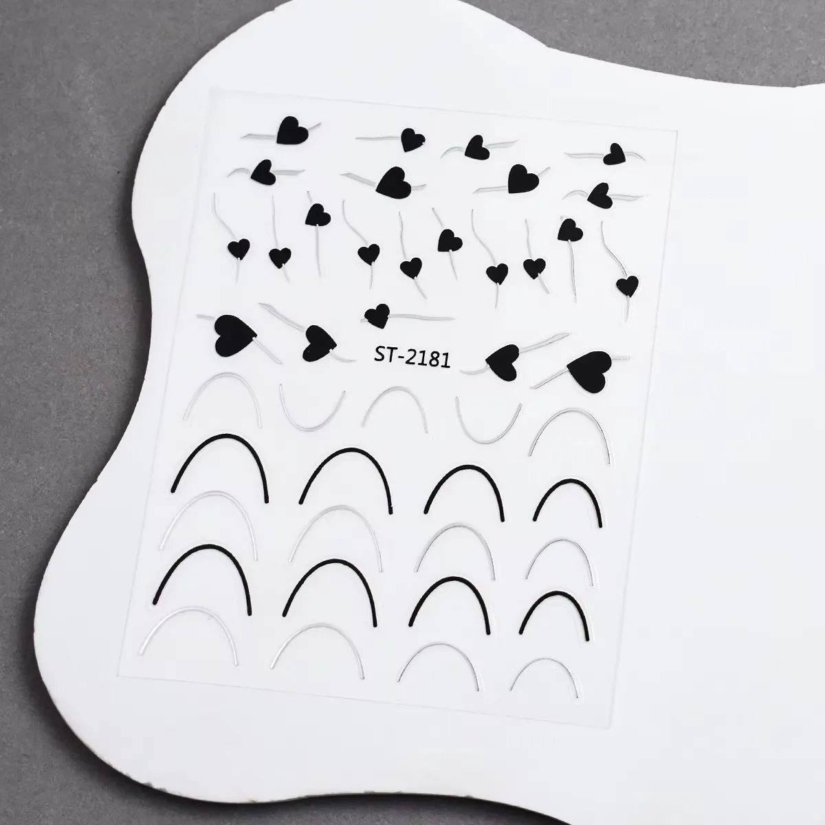 Gümüş Kalp ve Şerit Tırnak Sticker Kalp Tırnak Etiketi Nail Art 2181S görsel 2