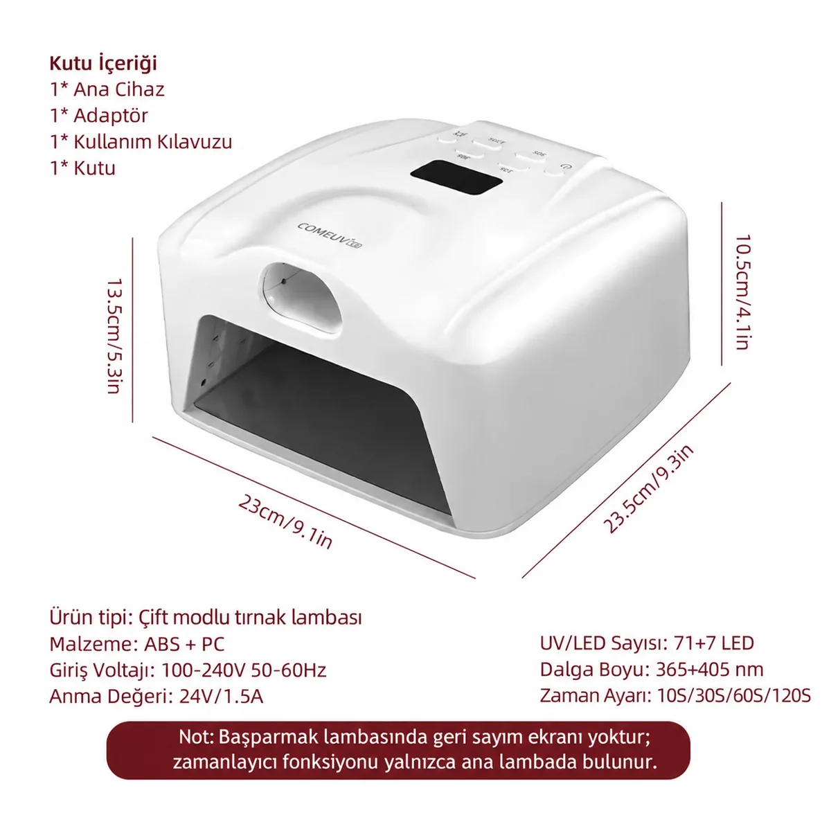 L8 Başparmak Kabinli 78 Ledli Dual Tırnak Kurutucu UV Led Lamba Çift Girişli Manikür Pedikür Tırnak Lambası Beyaz görsel 10