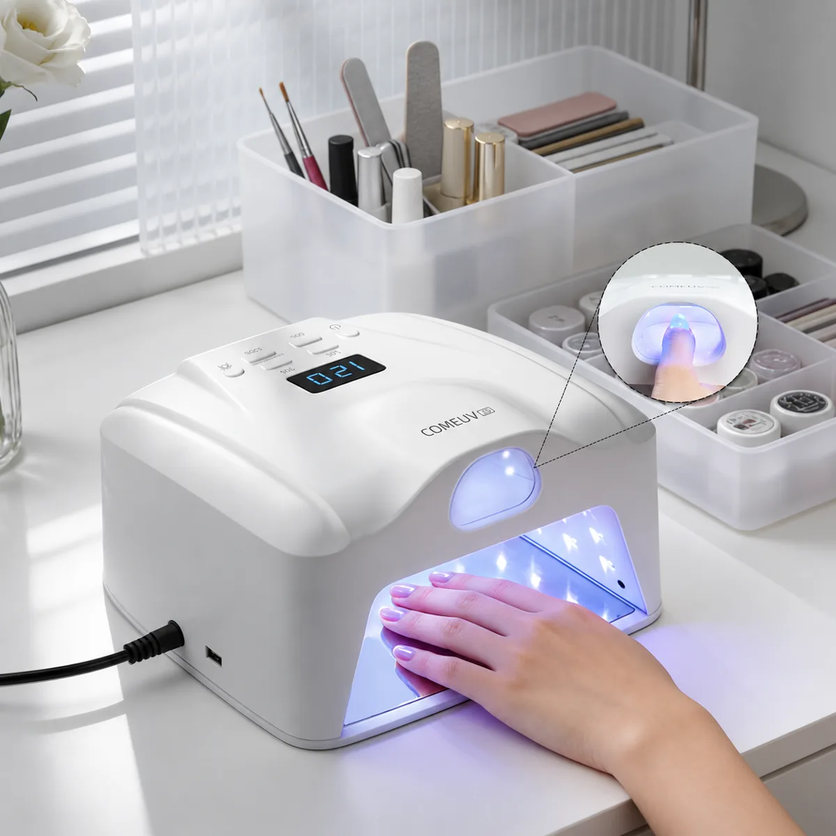 L8 Başparmak Kabinli 78 Ledli Dual Tırnak Kurutucu UV Led Lamba Çift Girişli Manikür Pedikür Tırnak Lambası Beyaz görsel 2