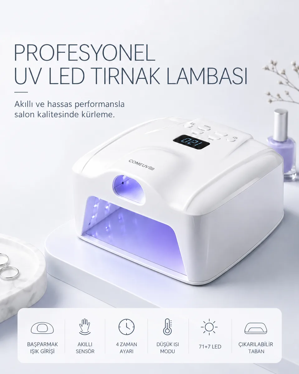 L8 Başparmak Kabinli 78 Ledli Dual Tırnak Kurutucu UV Led Lamba Çift Girişli Manikür Pedikür Tırnak Lambası Beyaz görsel 3