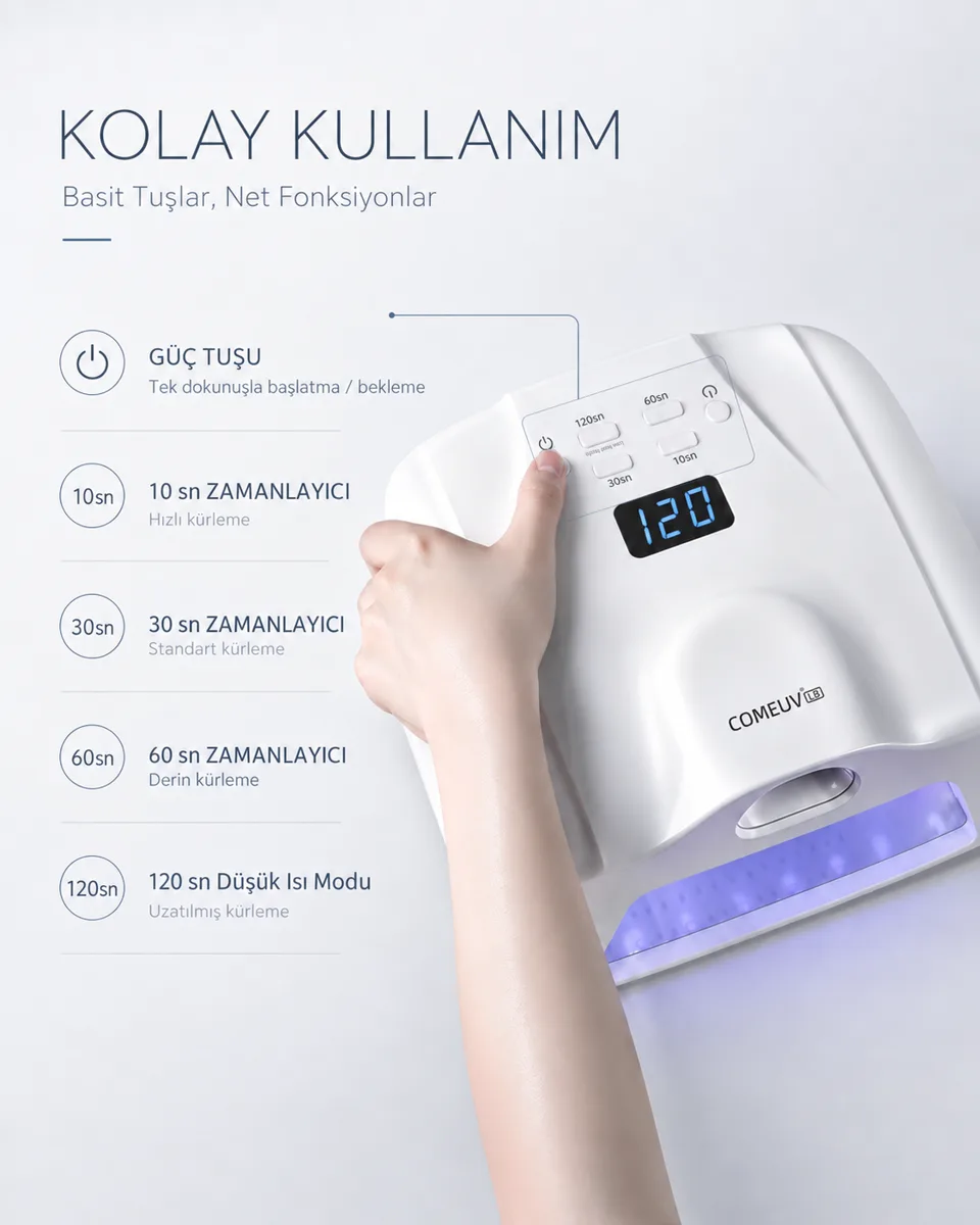 L8 Başparmak Kabinli 78 Ledli Dual Tırnak Kurutucu UV Led Lamba Çift Girişli Manikür Pedikür Tırnak Lambası Beyaz görsel 4