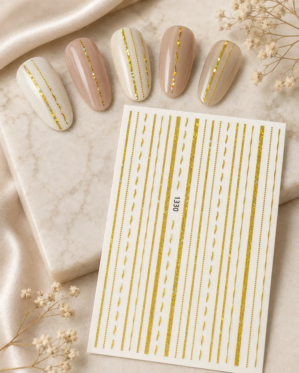 Holografik Altın Çizgiler Dizayn Tırnak Sticker Tırnak Etiketi Nail Art JO-1330
