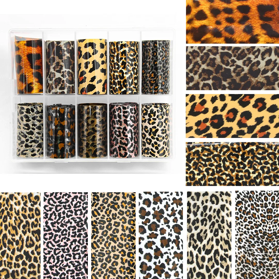 10lu Tırnak Süsleme Folyosu Leopar Dizayn Nail Art Transfer Folyo görsel 2