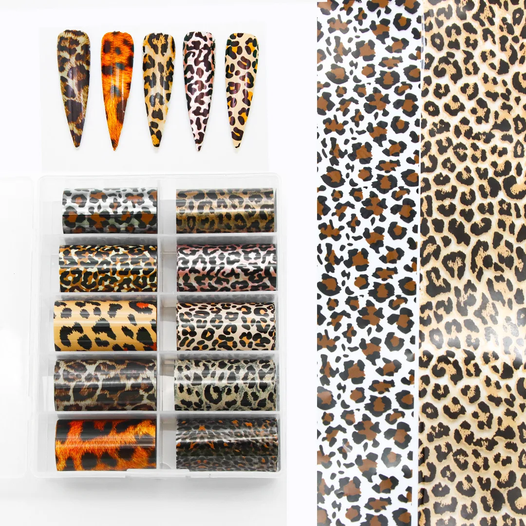 10lu Tırnak Süsleme Folyosu Leopar Dizayn Nail Art Transfer Folyo görsel 3