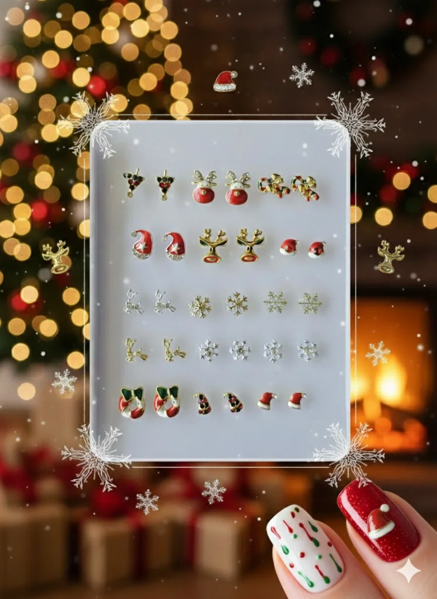 Yeni Yıl Tema Metal Tırnak Süsleme Charm Nail Art Charm Taşları WN-509