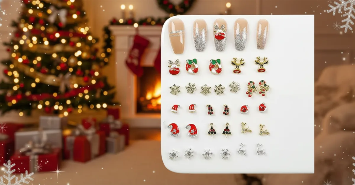 Yeni Yıl Tema Metal Tırnak Süsleme Charm Nail Art Charm Taşları WN-509 görsel 3