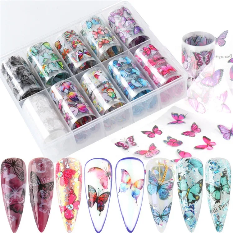 10lu Tırnak Süsleme Folyosu Kelebek Dizayn Nail Art Transfer Folyo