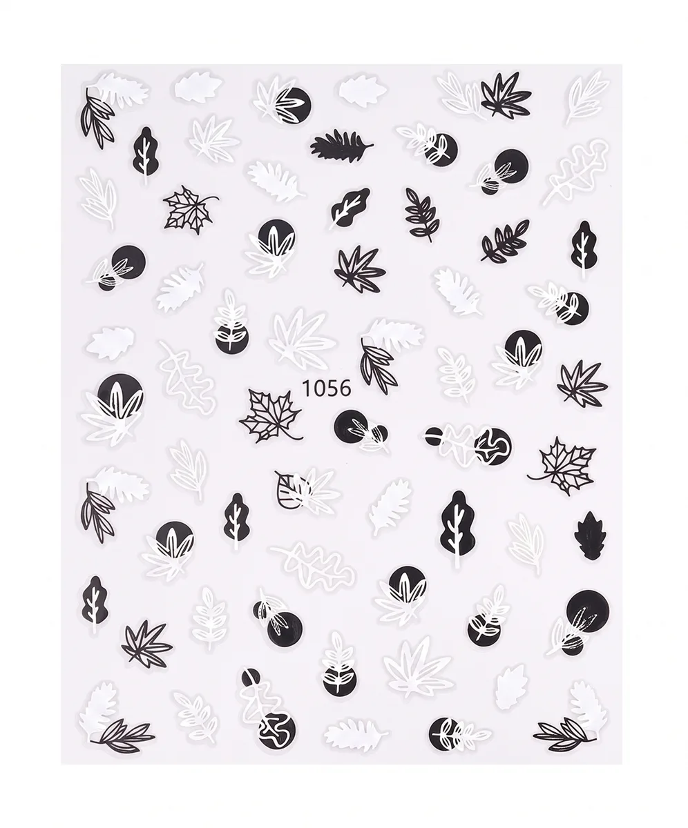 Siyah Beyaz Yaprak Dizayn Tırnak Sticker Tırnak Etiketi Nail Art JO-1056W görsel 2