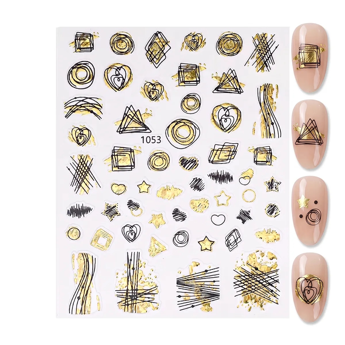 Gold Holografik Geometrik Çizim Tırnak Sticker Tırnak Etiketi Nail Art JO-1053g