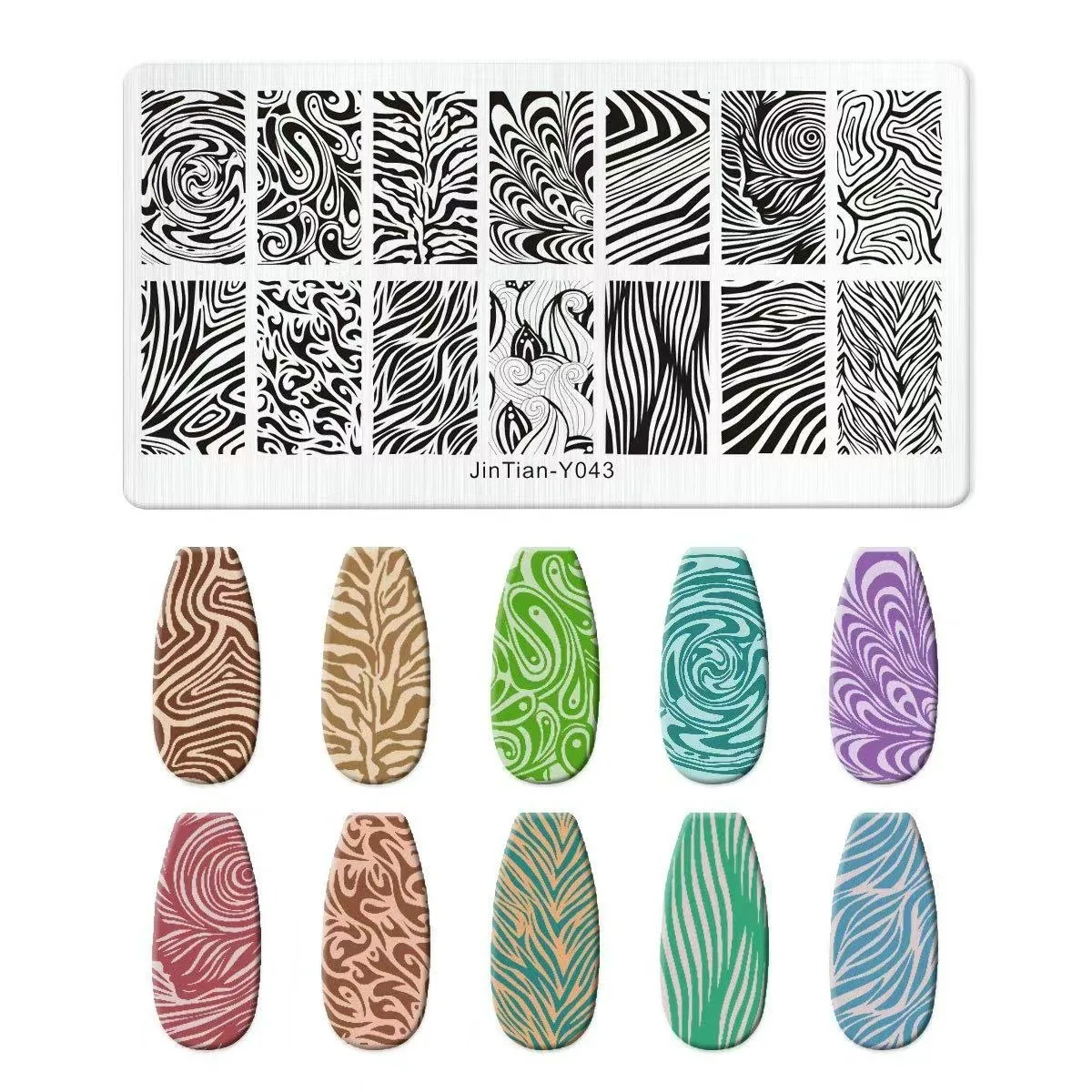 Dalgalı Çizgi ve Zebra Dizayn Nail Art Stamping Baskı Plakası JT-Y043
