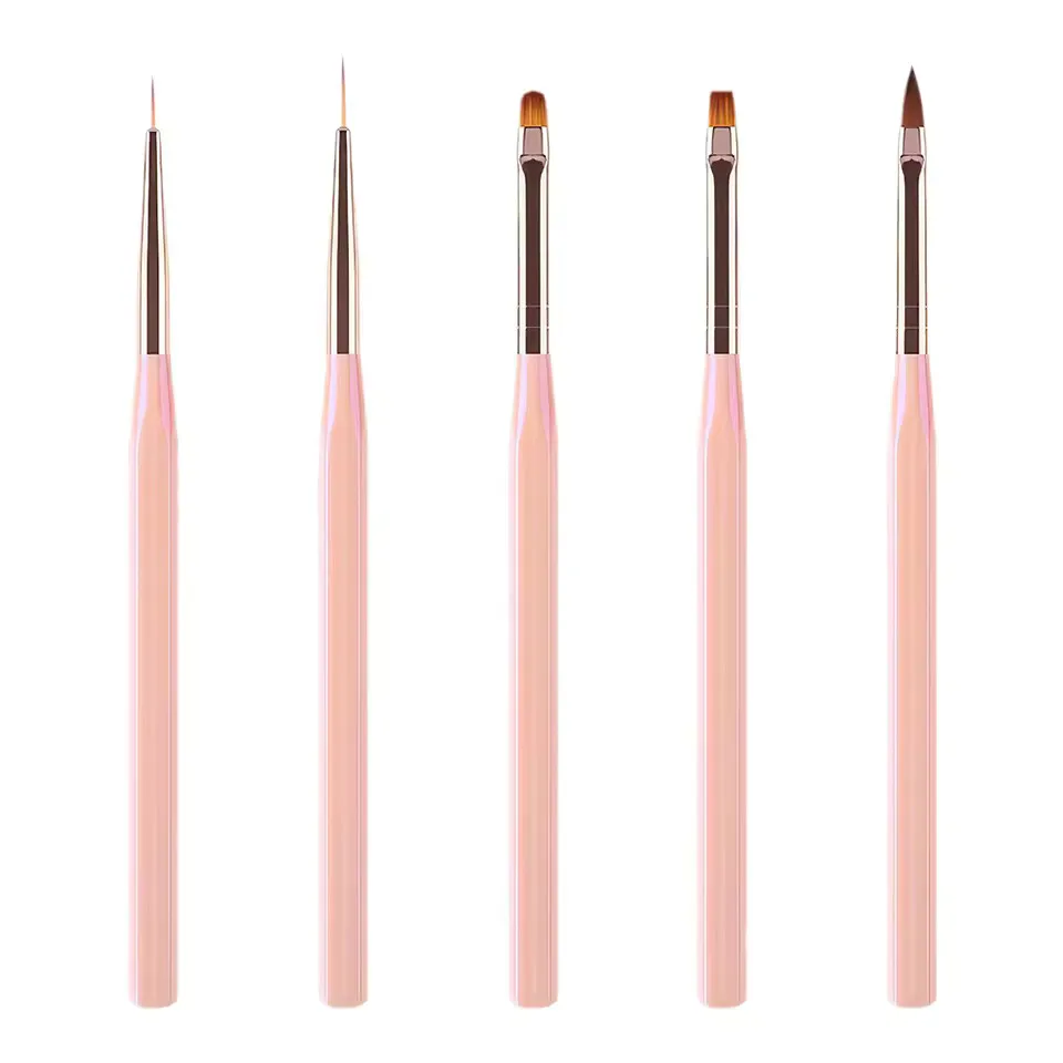 5li Liner ve Jel Nail Art Fırça Seti Tırnak Fırça Seti Pembe