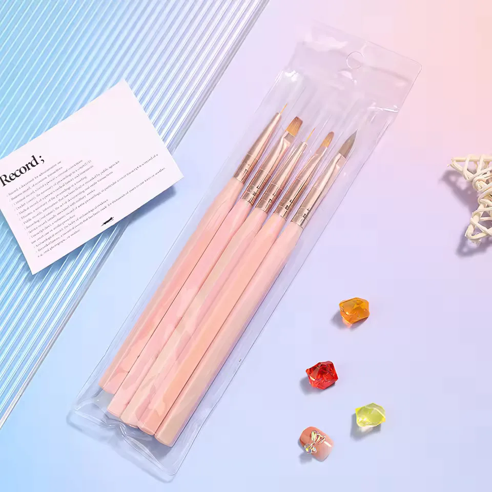 5li Liner ve Jel Nail Art Fırça Seti Tırnak Fırça Seti Pembe görsel 2