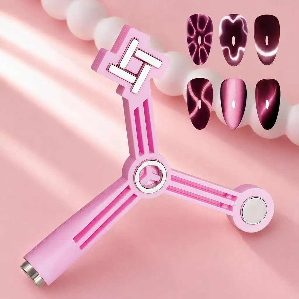 4'ü Bir Arada Dalga ve Çiçek Efekt Çok Fonksiyonlu Kedi Gözü Oje Mıknatısı Cat Eye Magnet Pembe 3KCAT01