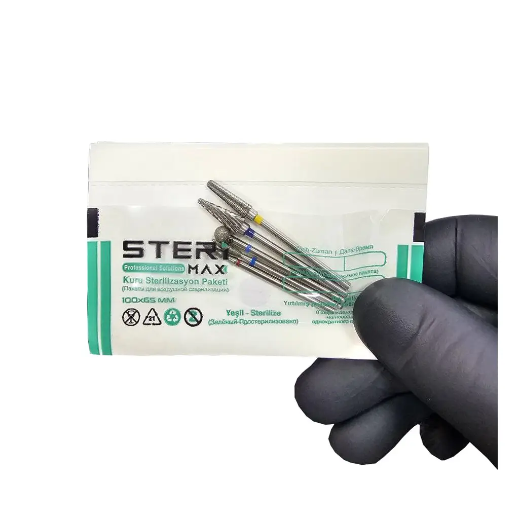 Freze Uç Sterilizasyon Zarfı Şeffaf - Mini Boy İndikatörlü Sterilizasyon Kraft Paketi 100mmx75mm (100) Adet