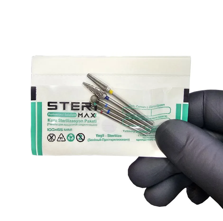 Freze Uç Sterilizasyon Zarfı Şeffaf - Mini Boy İndikatörlü Sterilizasyon Kraft Paketi 100mmx75mm (100) Adet