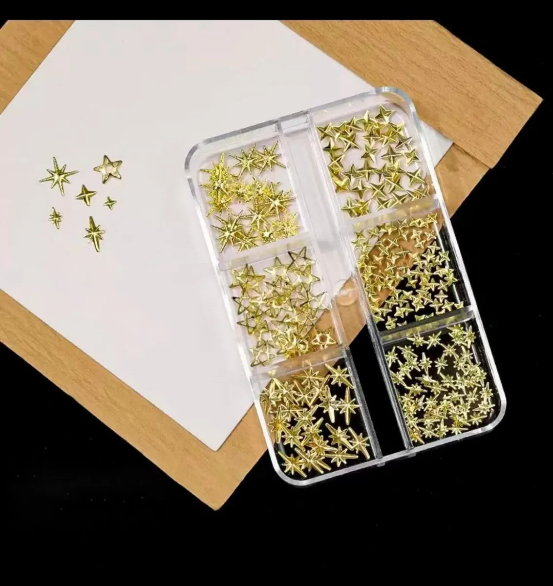 Yıldız ve Kuzey Yıldızı Dizayn 6 Grit Metal Tırnak Süsleme Charm Gold Nail Art Charm Taşları WN-528