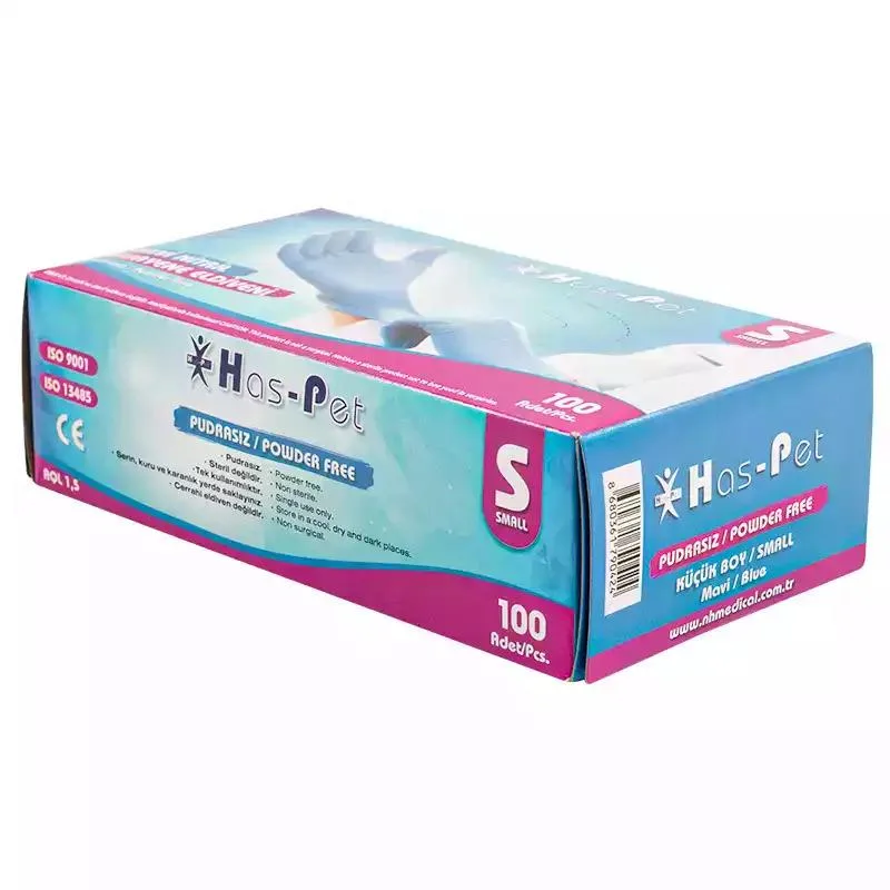 Pudrasız Mavi Nitril Eldiven Small HasPet 100lü görsel 2