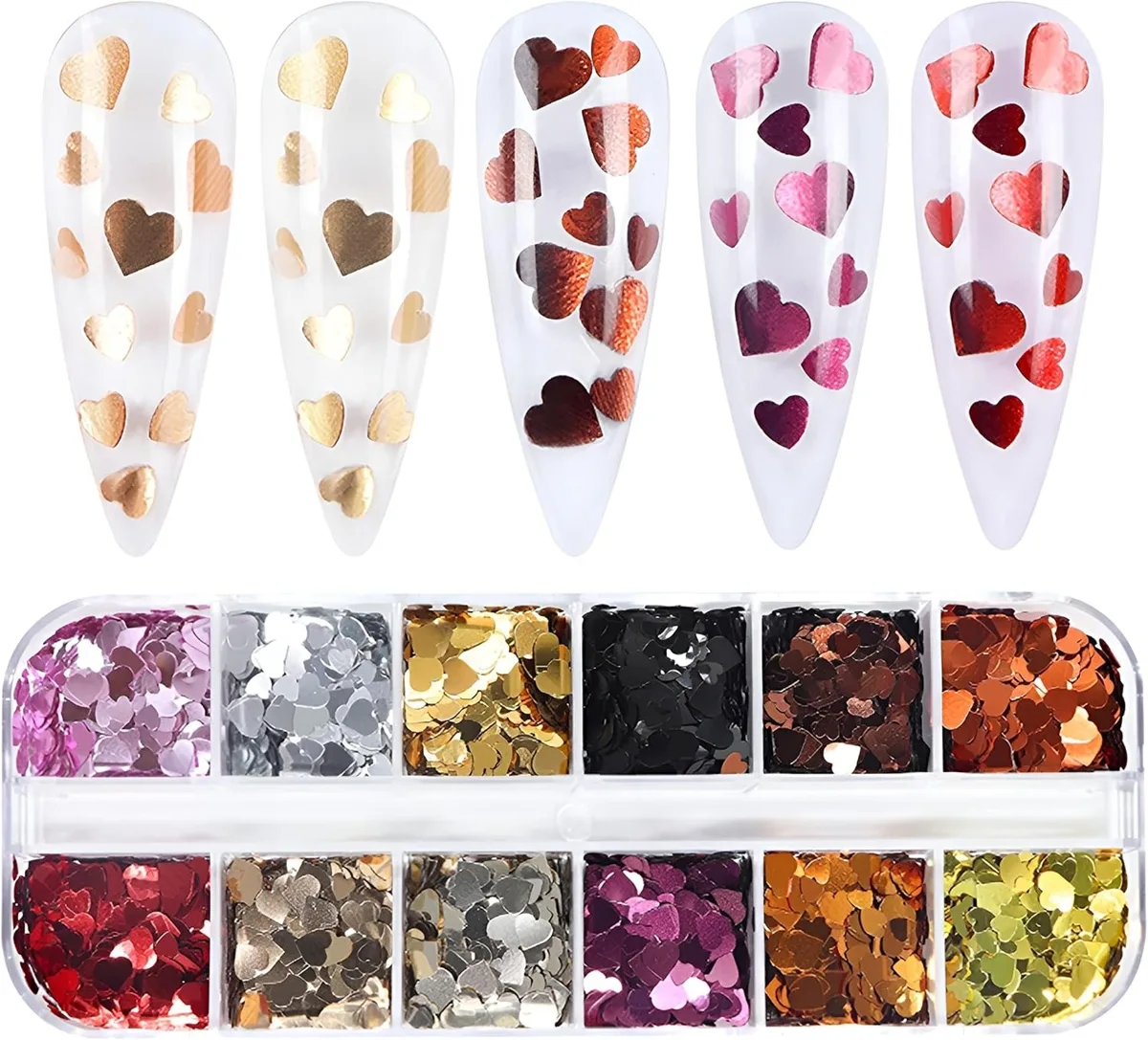 Metalik Renkli Kalpler Tırnak Süsleme Folyo Pulları Mix Nail Art
