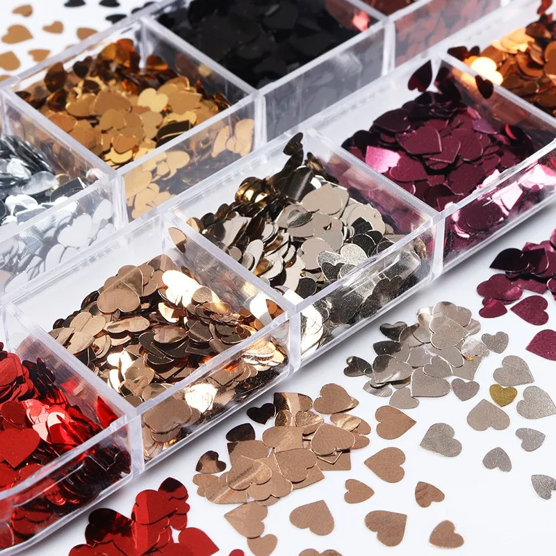 Metalik Renkli Kalpler Tırnak Süsleme Folyo Pulları Mix Nail Art görsel 2