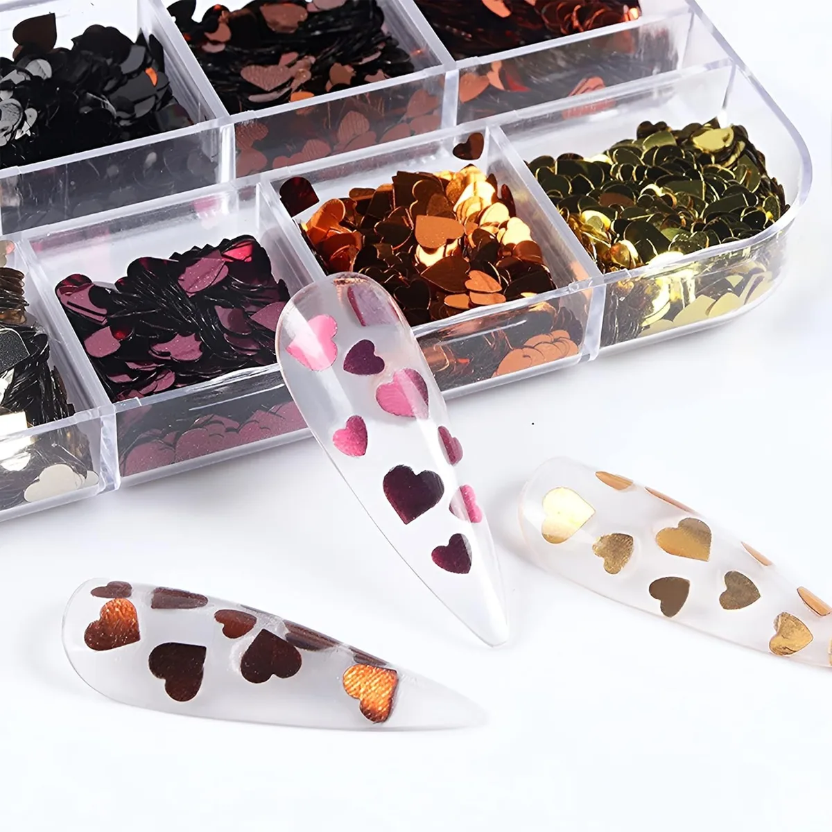 Metalik Renkli Kalpler Tırnak Süsleme Folyo Pulları Mix Nail Art görsel 3