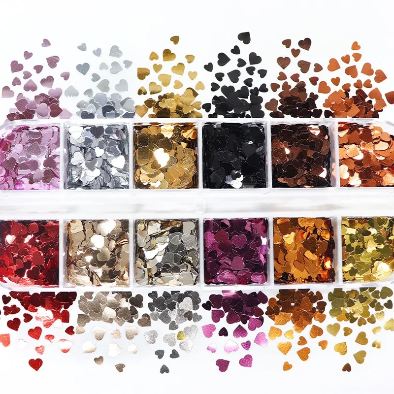 Metalik Renkli Kalpler Tırnak Süsleme Folyo Pulları Mix Nail Art görsel 4