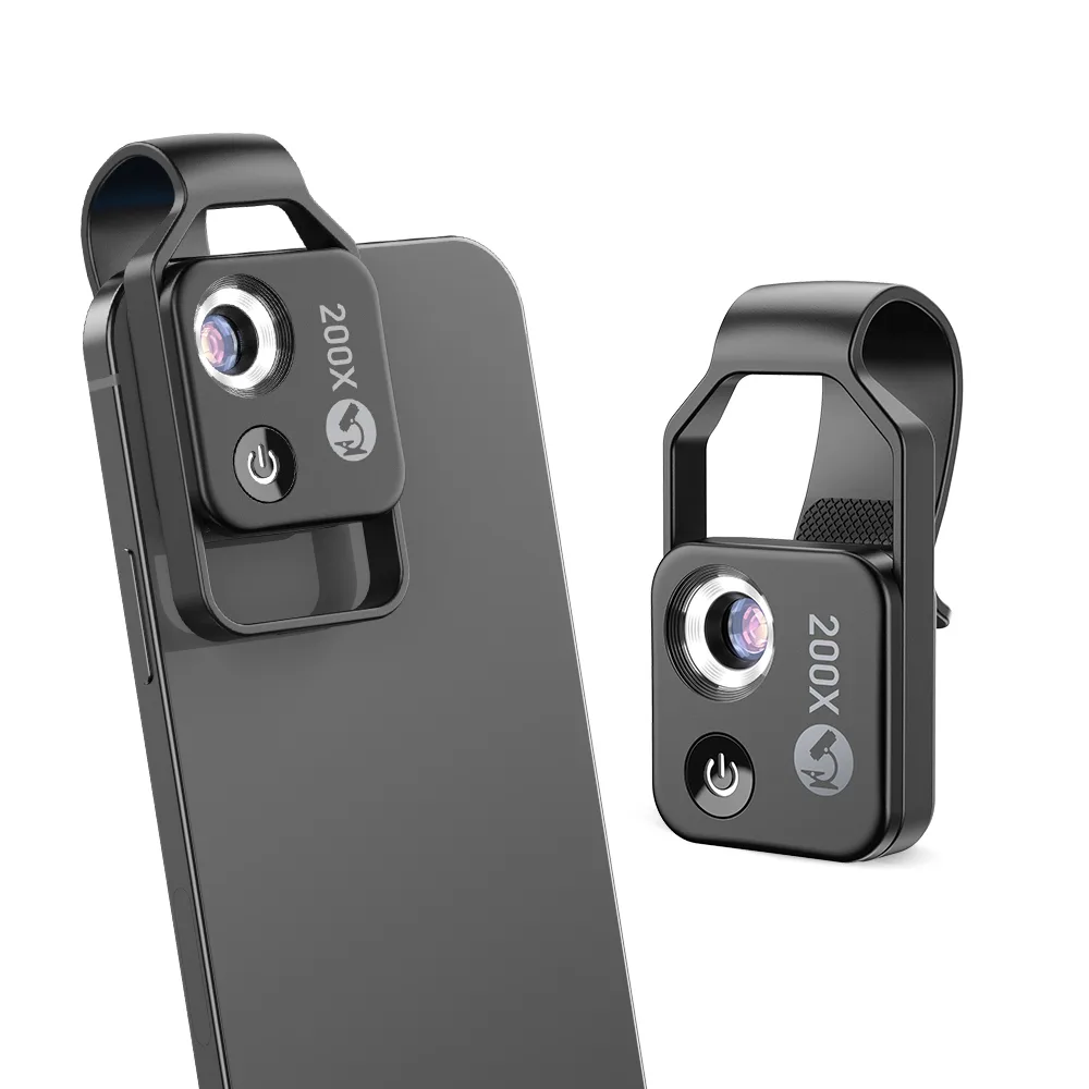Apexel 200x Büyütmeli Mobil Mikroskop Telefon Lensi LED Işıklı Portatif Tak Çalıştır Polarize Filtreli