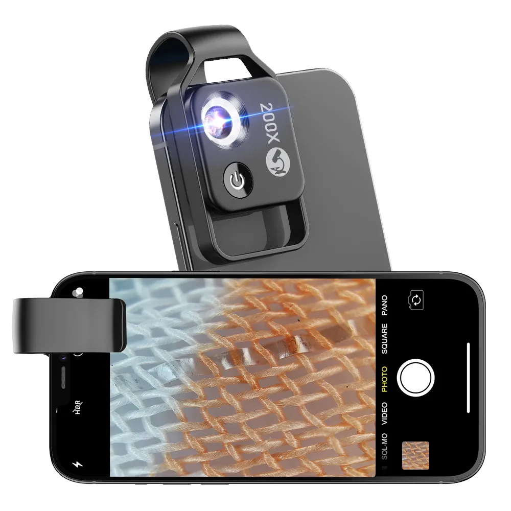 Apexel 200x Büyütmeli Mobil Mikroskop Telefon Lensi LED Işıklı Portatif Tak Çalıştır Polarize Filtreli görsel 3