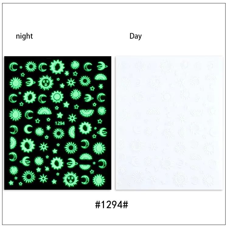 Karanlıkta Parlayan Ay Güneş Yıldız Tırnak Sticker Tırnak Etiketi Nail Art JO-1294 görsel 2