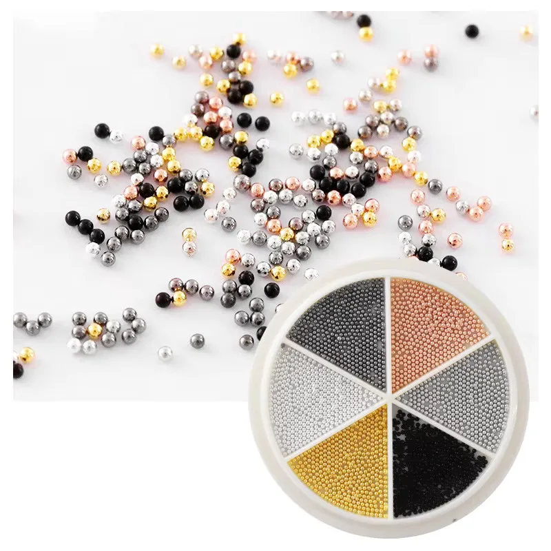 6 Renk Tırnak Süsleme Parlak Metal Havyar Taşları Nail Art Boncukları WN-522 görsel 2
