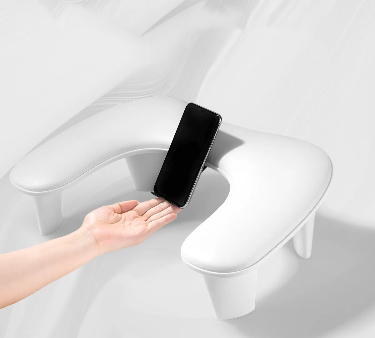 Oval U Tipi Telefon Standlı Ergonomik Manikür Sehpası Beyaz Manikür Kol Desteği UT1W