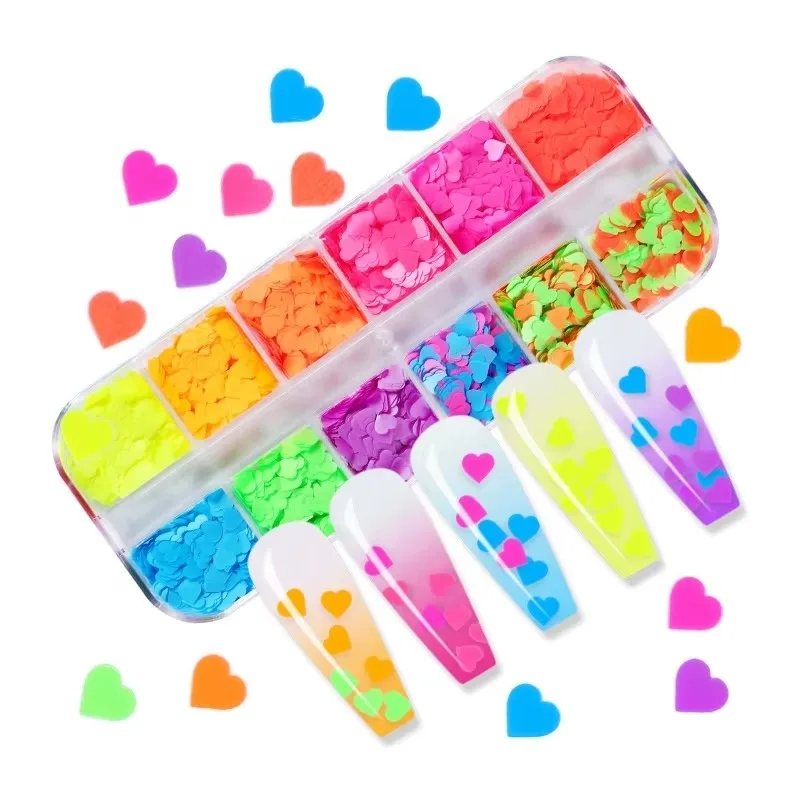 Neon Renkli Kalpler Tırnak Süsleme Folyo Pulları Mix Nail Art