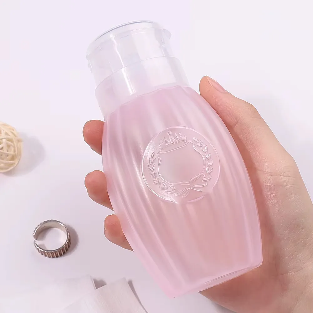 Desenli Pompalı Sıvı Şişesi Aseton Cleanser Şişesi Pembe 200ml