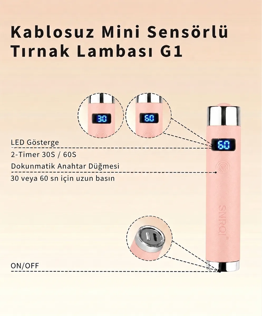G1 Sensörlü Mini Ai Uv Led Lamba Manyetik Standlı Manikür Tırnak Kurutucu Pembe 5w görsel 6