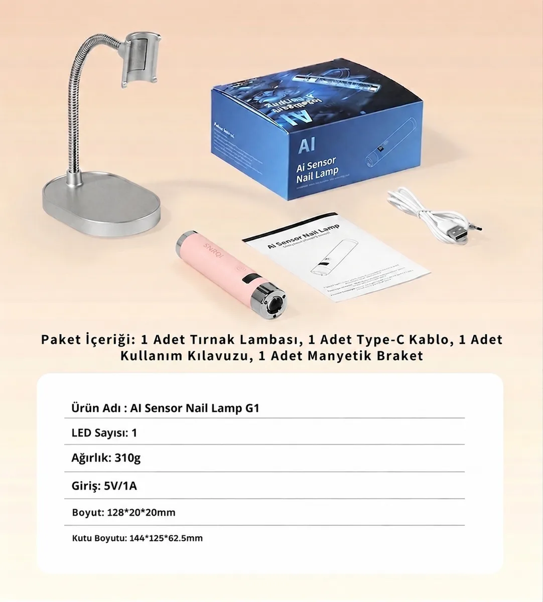 G1 Sensörlü Mini Ai Uv Led Lamba Manyetik Standlı Manikür Tırnak Kurutucu Pembe 5w görsel 8