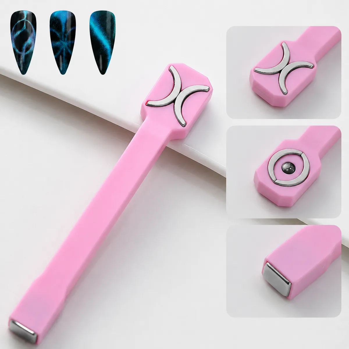3’ü 1 Arada Dairesel Efektli Pembe Kedi Gözü Kalıcı Oje Mıknatısı Cat Eye Magnet WDCAT03