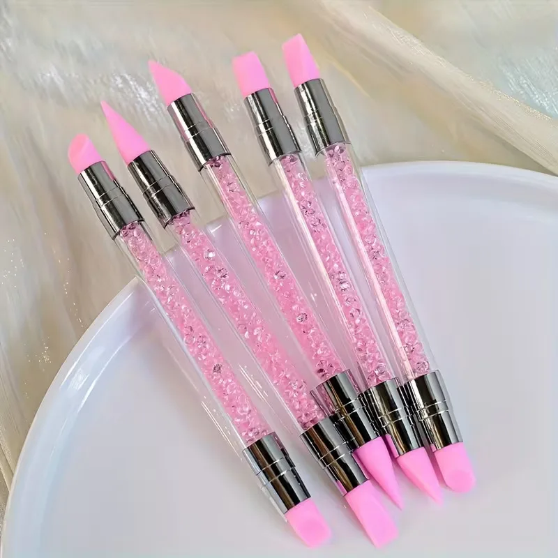 5li Çift Uçlu Silikon Nail Art Dot Kalem Seti Heykel Kalem Seti Pembe görsel 2