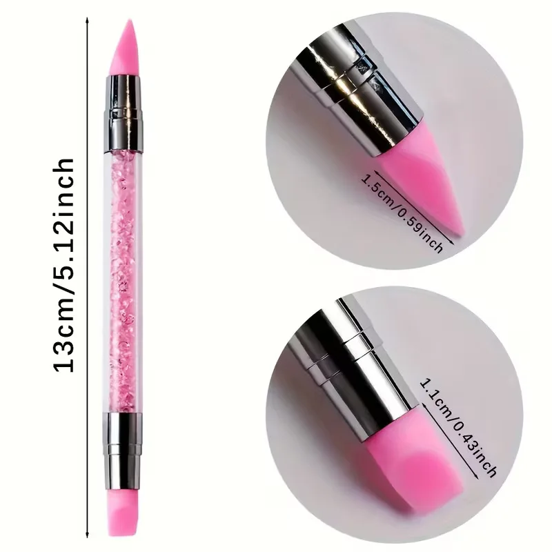 5li Çift Uçlu Silikon Nail Art Dot Kalem Seti Heykel Kalem Seti Pembe görsel 3