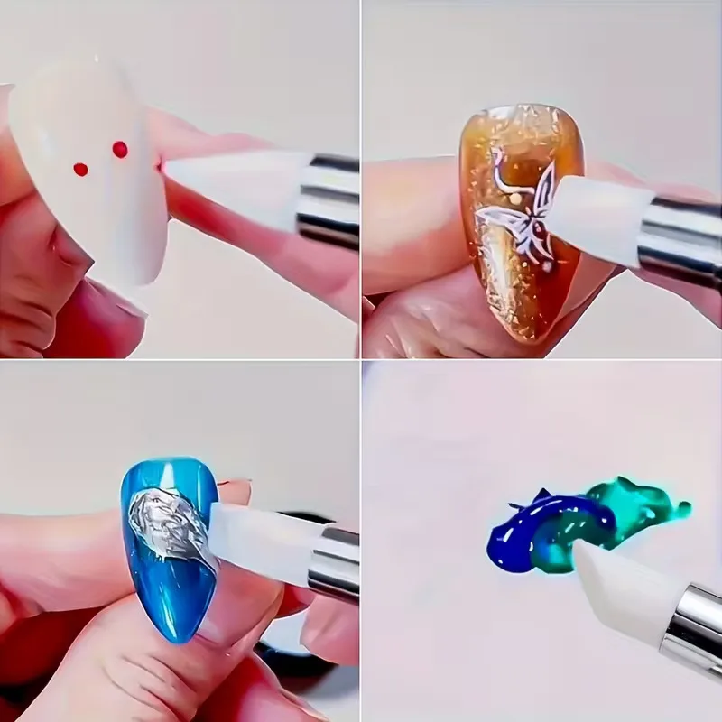 5li Çift Uçlu Silikon Nail Art Dot Kalem Seti Heykel Kalem Seti Pembe görsel 4