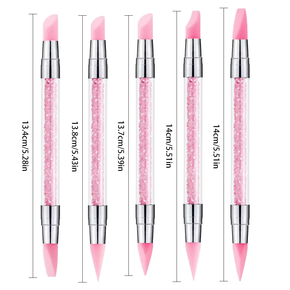 5li Çift Uçlu Silikon Nail Art Dot Kalem Seti Heykel Kalem Seti Pembe görsel 5
