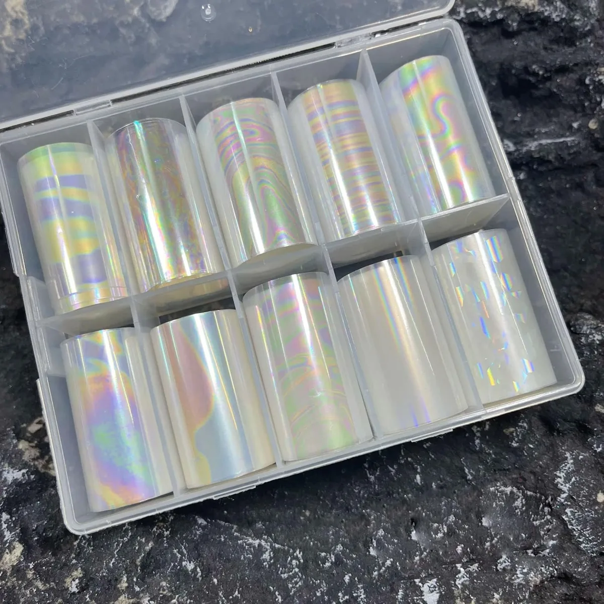 10lu Tırnak Süsleme Folyosu Şeffaf Holografik Dizayn Nail Art Transfer Folyo WNF-227