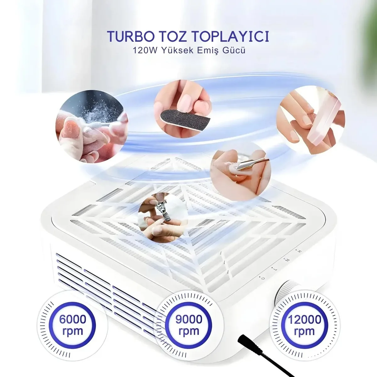 120W Tek Fanlı Güçlü Manikür Tırnak Toz Toplayıcı Yatay WL007 görsel 4